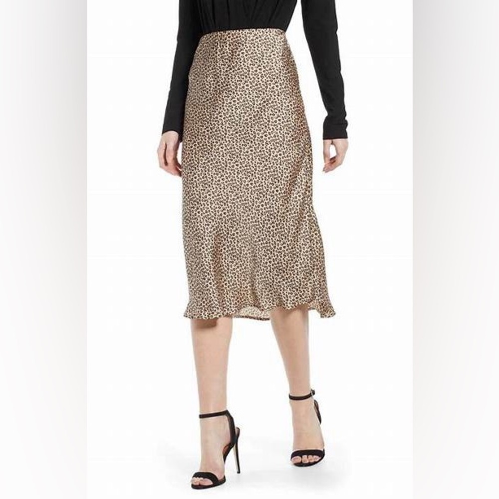 Leith Leopard Midi Satin Skirt Sz Large